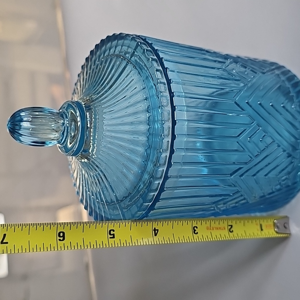 Last Chance!❤️  Blue etched glass apothecary jar - Picture 7 of 7